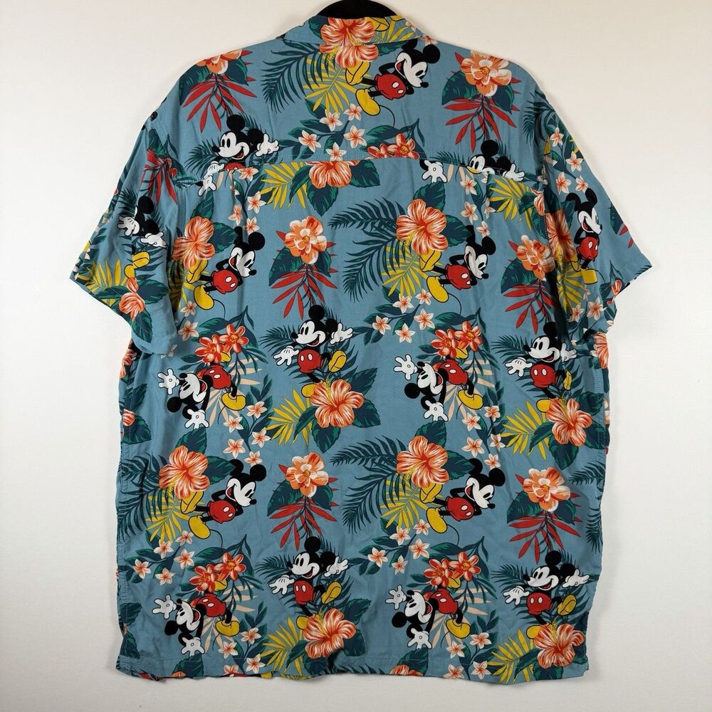 Disney Mickey Mouse Hawaiian Shirt Mens XL Floral Print Button Up Tropical Soft - Picture 2 of 9
